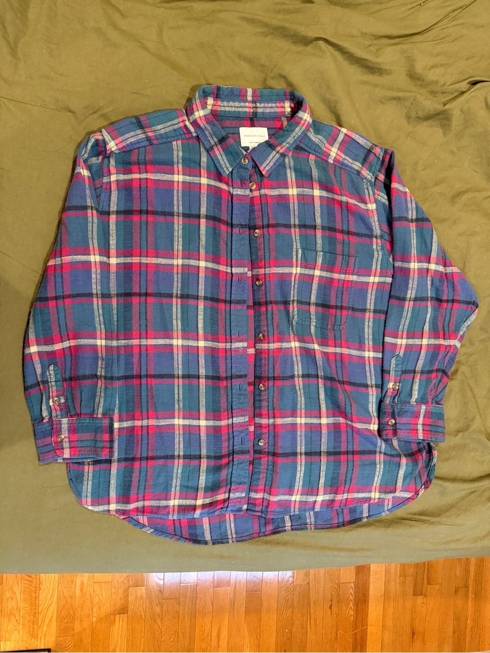 AE Boyfriend Fit Blue and Pink Flannel
